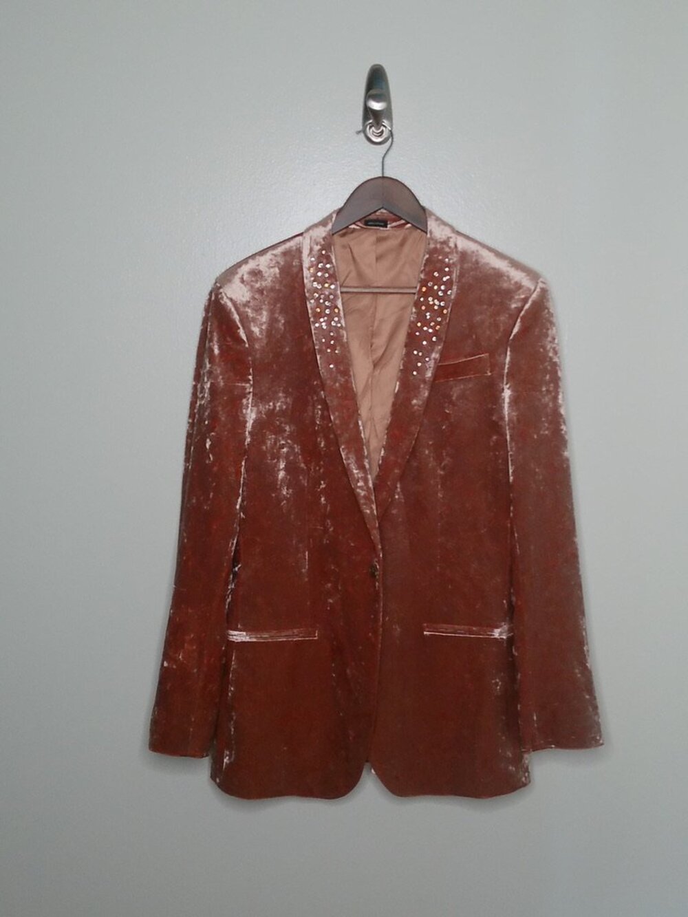 Pink Crushed Velvet Men's Jacket with Swarovski Crystals